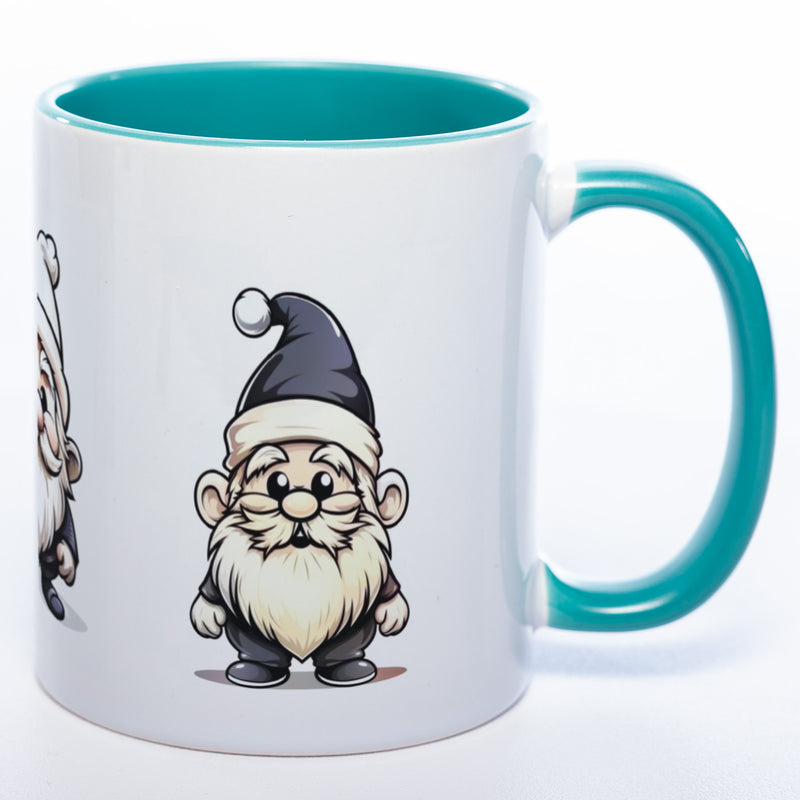 süßes Wichtelgeschenk, tolle Geschenkidee: Kaffeetasse mit Weihnachts Wichteln in der Farbe petrol