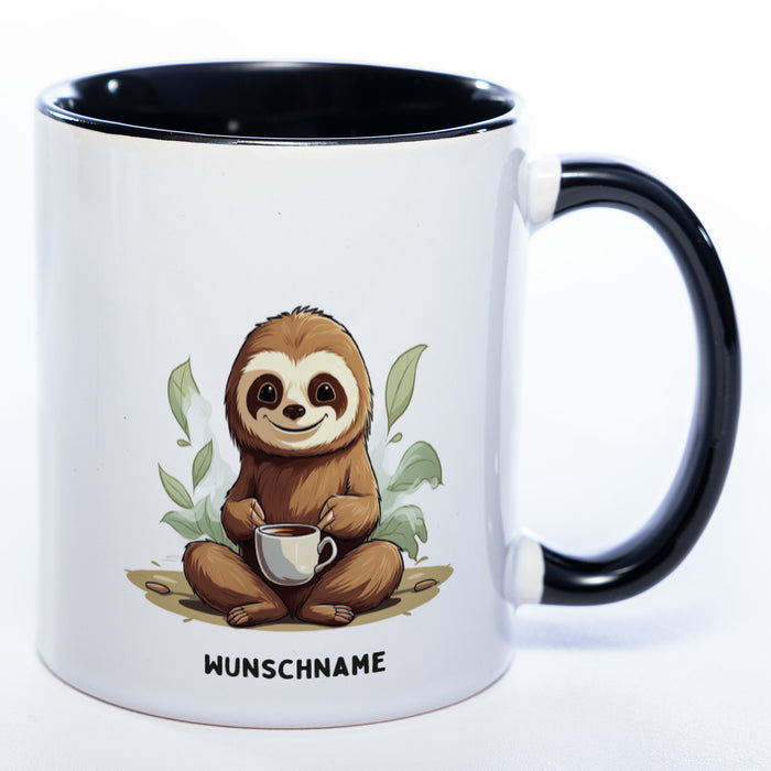Motiv-Tasse Yogafaultier mit Wunschnamen - Teetasse StickyWorld Exclusive - spülmaschinenfest