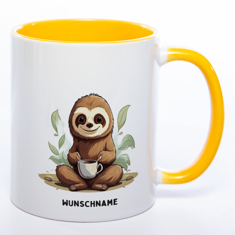 Motiv-Tasse  Yogafaultier mit Wunschnamen - Teetasse StickyWorld Exclusive - spülmaschinenfest