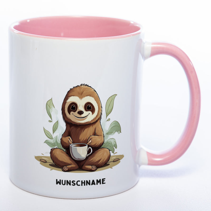 Motiv-Tasse  Yogafaultier mit Wunschnamen - Teetasse StickyWorld Exclusive - spülmaschinenfest