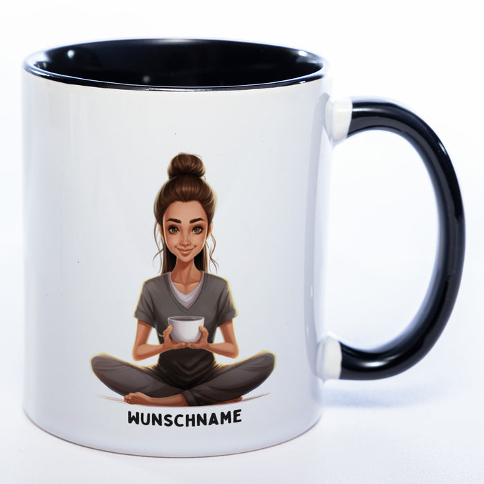 Motiv-Tasse Yogafrau mit Wunschnamen- Teetasse StickyWorld Exclusive spülmaschinenfest
