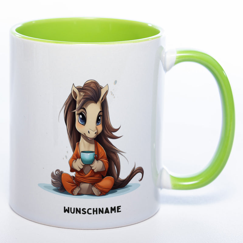 Motiv-Tasse  Yogapferd  mit Wunschnamen- Teetasse StickyWorld Exclusive spülmaschinenfest