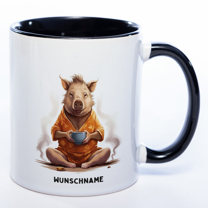 Motiv-Tasse Yogaschwein mit Wunschnamen - Teetasse StickyWorld Exclusive spülmaschinenfest
