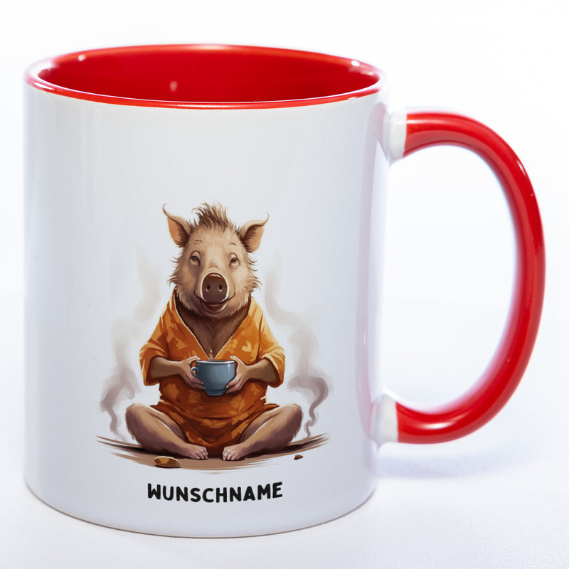 Motiv-Tasse  Yogaschwein mit Wunschnamen - Teetasse StickyWorld Exclusive spülmaschinenfest