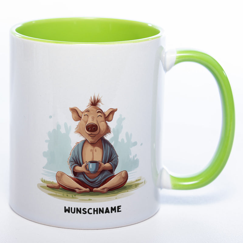 Motiv-Tasse  Yogaschwein  2 mit Wunschnamen - Teetasse StickyWorld Exclusive spülmaschinenfest