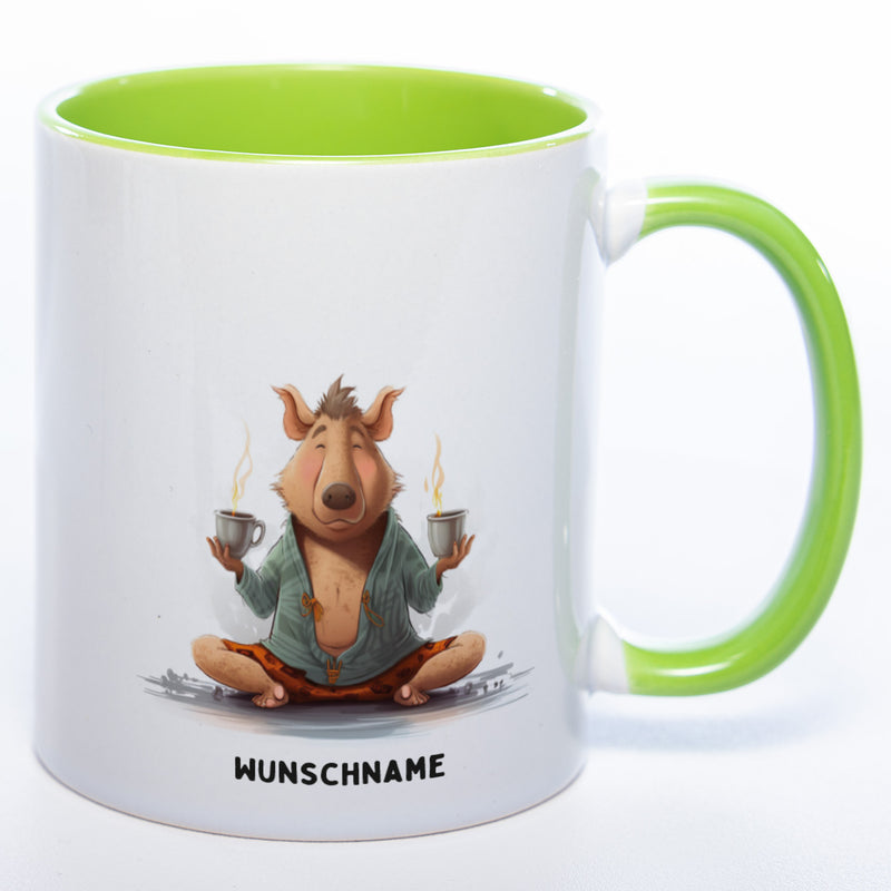 Motiv-Tasse  Yogaschwein  3 mit Wunschnamen - Teetasse StickyWorld Exclusive spülmaschinenfest