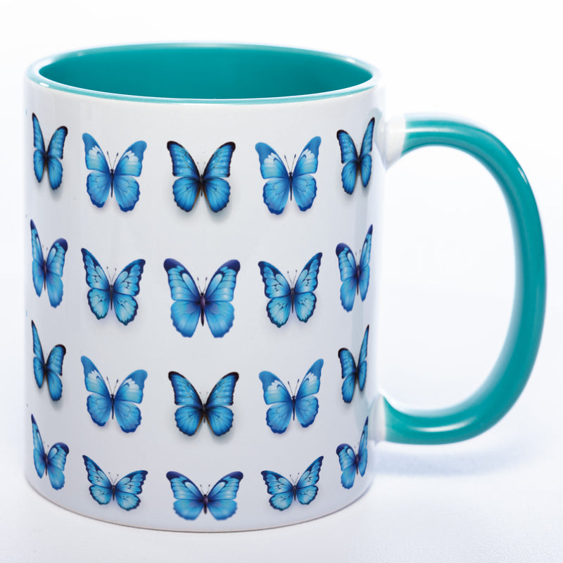 Spülmaschinenfeste Tasse mit vielen blauen Schmetterlingen - Kaffeetasse