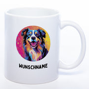 Hundetasse Australian Shepherd 1 mit Wunschname in weiß