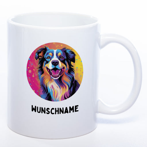 Hundetasse Australian Shepherd 1 mit Wunschname in weiß