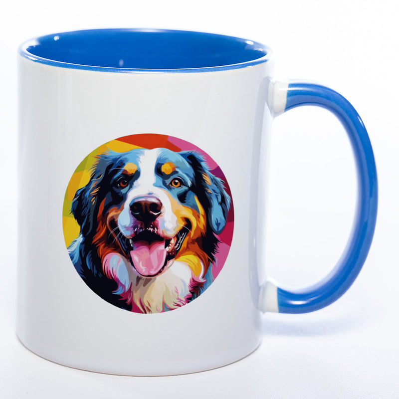Hundetasse Bernersennenhund 2 mit Wunschname in blau