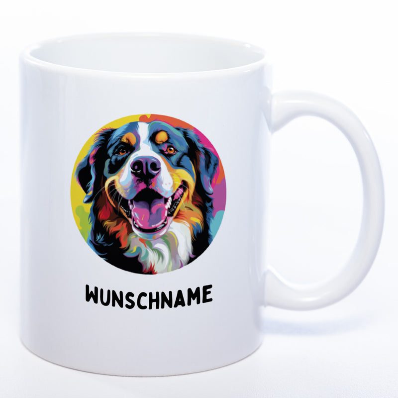 Hundetasse Bernersennenhund 2 mit Wunschname in weiß