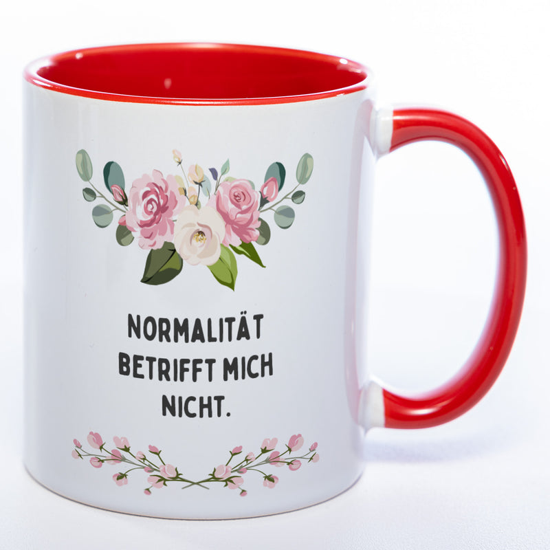 Blümchen-Tasse mit Spruch "Normalität betrifft mich nicht." - Lustige Kaffeetasse spülmaschinenfest