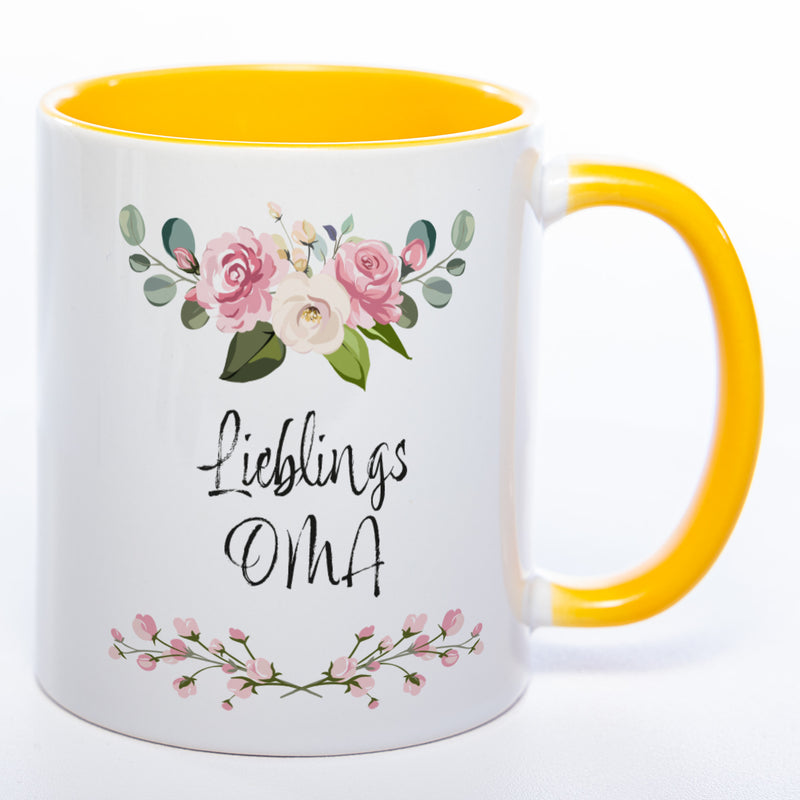 Blümchen-Tasse mit Spruch "Lieblings Oma." -  Kaffeetasse für die allerliebste Oma - spülmaschinenfest
