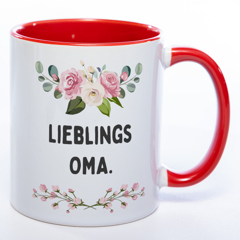 Blümchen-Tasse mit Spruch "Lieblings Oma." -  Kaffeetasse für die allerliebste Oma - spülmaschinenfest