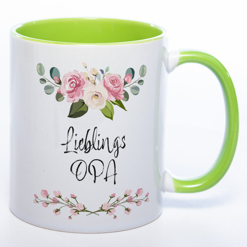Blümchen-Tasse mit Spruch "Lieblings Opa." - Kaffeetasse für den allerliebsten Opa - spülmaschinenfest