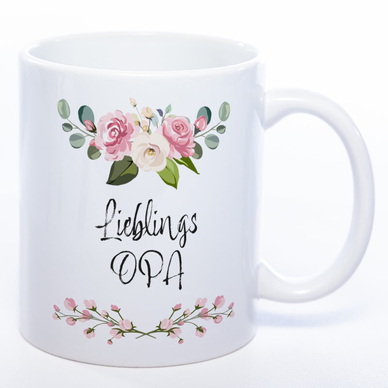 Blümchen-Tasse mit Spruch "Lieblings Opa." - Kaffeetasse für den allerliebsten Opa - spülmaschinenfest