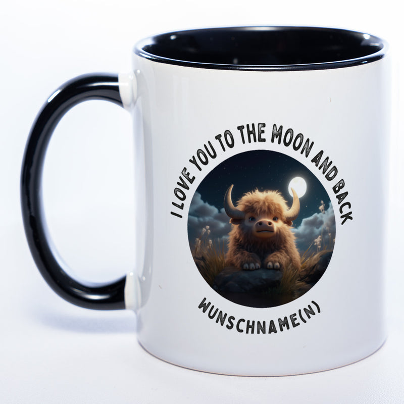 Motiv-Tasse mit Spruch "I love you to the moon and back" mit Name(n) spülmaschinenfest