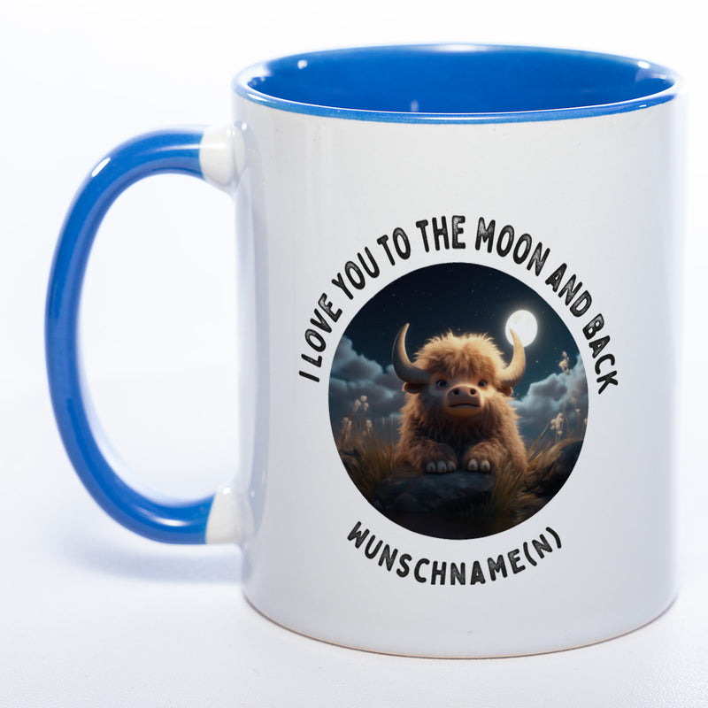 Motiv-Tasse mit Spruch "I love you to the moon and back" mit Name(n) spülmaschinenfest