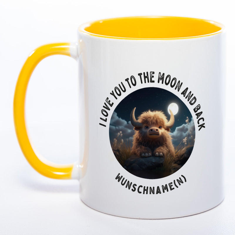 Motiv-Tasse mit Spruch "I love you to the moon and back" mit Name(n) spülmaschinenfest
