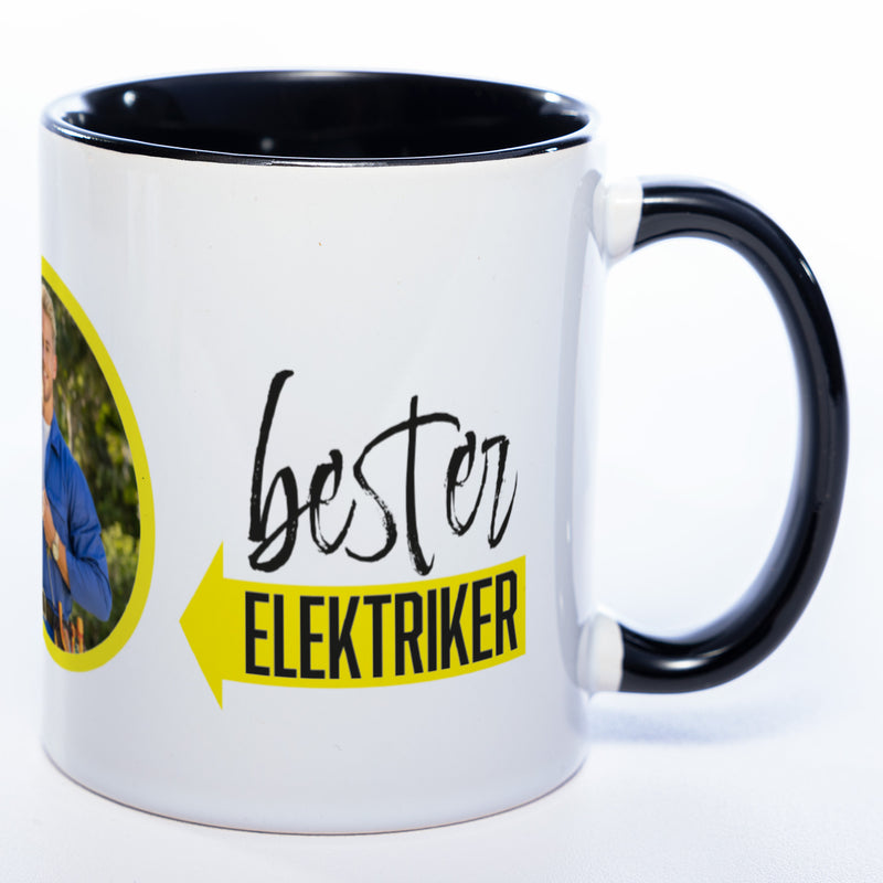 Spülmaschinenfeste Tasse "Bester Elektriker" mit Foto (HD Druck) | Jetzt selbst gestalten!