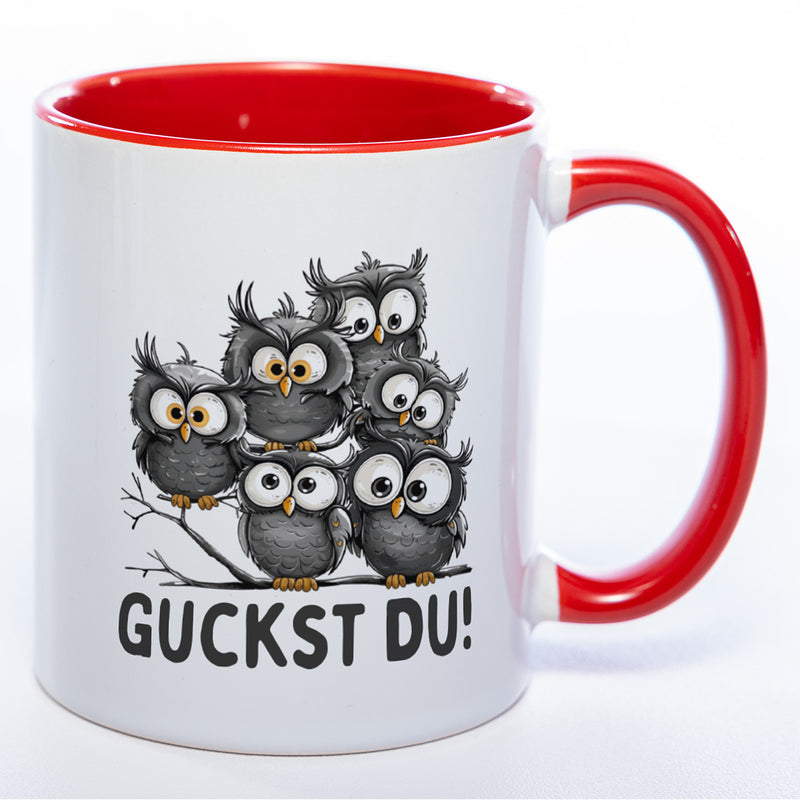 Motiv-Tasse mit Spruch "Guckst Du!" - lustige Kaffeetasse in vielen Farben -spülmaschinenfest