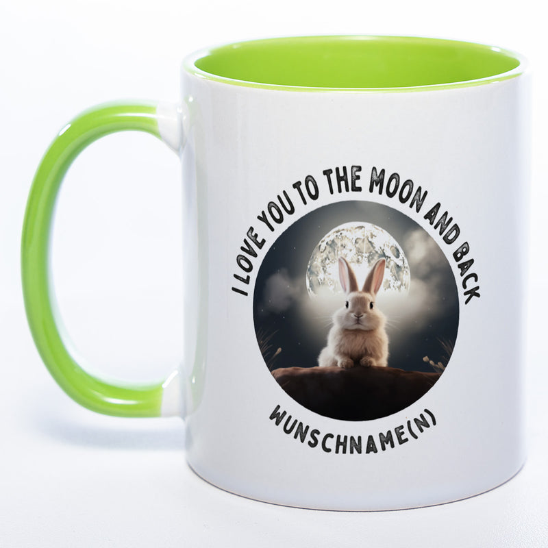 Motiv-Tasse mit Spruch "I love you to the moon and back" mit Name(n) spülmaschinenfest