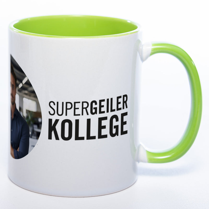Spülmaschinenfeste Tasse "Supergeiler Kollege" mit Foto (HD Druck) | Jetzt selbst gestalten!