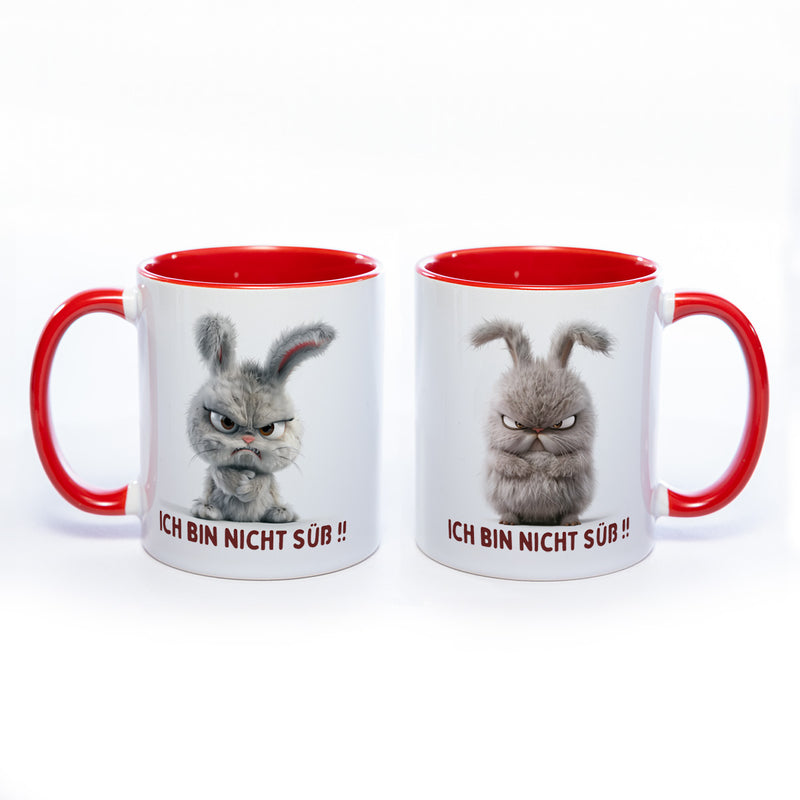 Motiv - Tasse mit  Hase und Spruch: "Ich bin nicht süß!!"  spülmaschinenfest