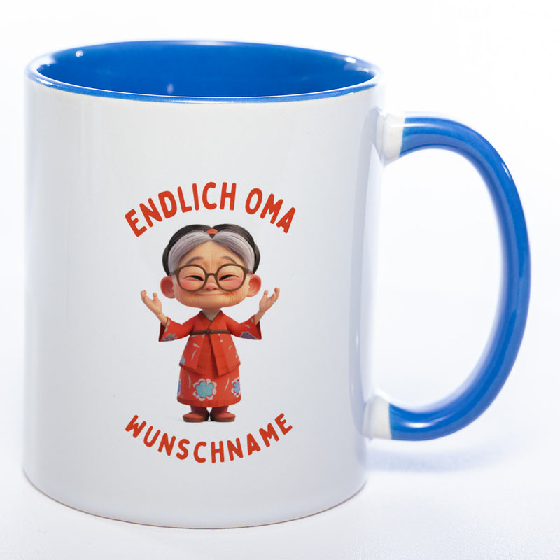 "Endlich Oma"-Tasse mit Wunschnamen - weitere Motive - spülmaschinenfest