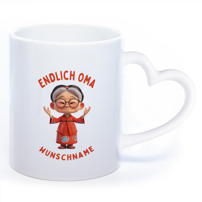 "Endlich Oma"-Tasse mit Wunschnamen - weitere Motive - spülmaschinenfest