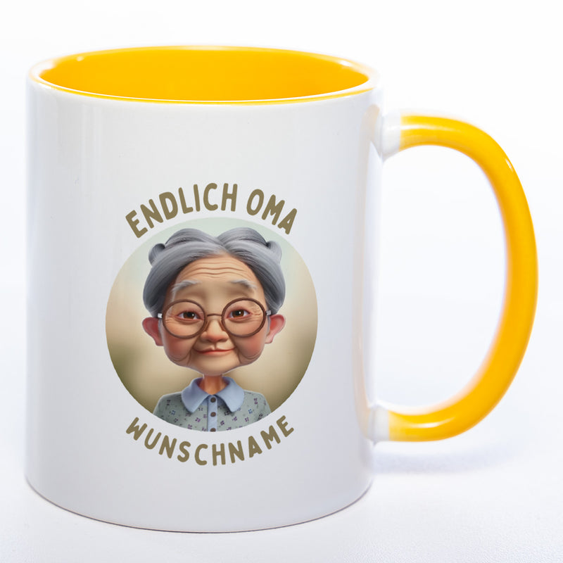 "Endlich Oma"-Tasse mit Wunschnamen - weitere Motive - spülmaschinenfest