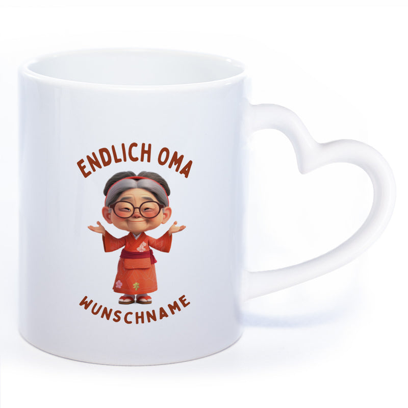 "Endlich Oma"-Tasse mit Wunschnamen - weitere Motive - spülmaschinenfest