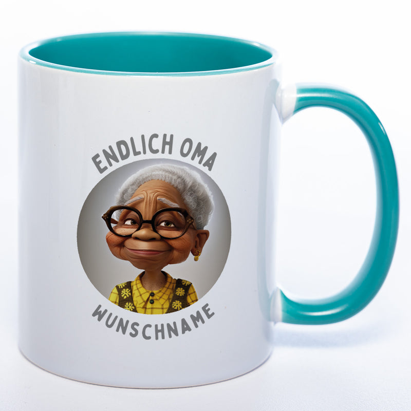 "Endlich Oma"-Tasse mit Wunschnamen - weitere Motive - spülmaschinenfest