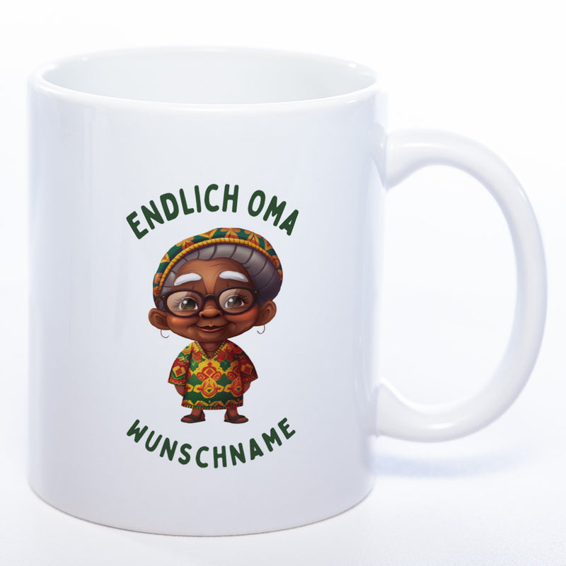 "Endlich Oma"-Tasse mit Wunschnamen - weitere Motive - spülmaschinenfest