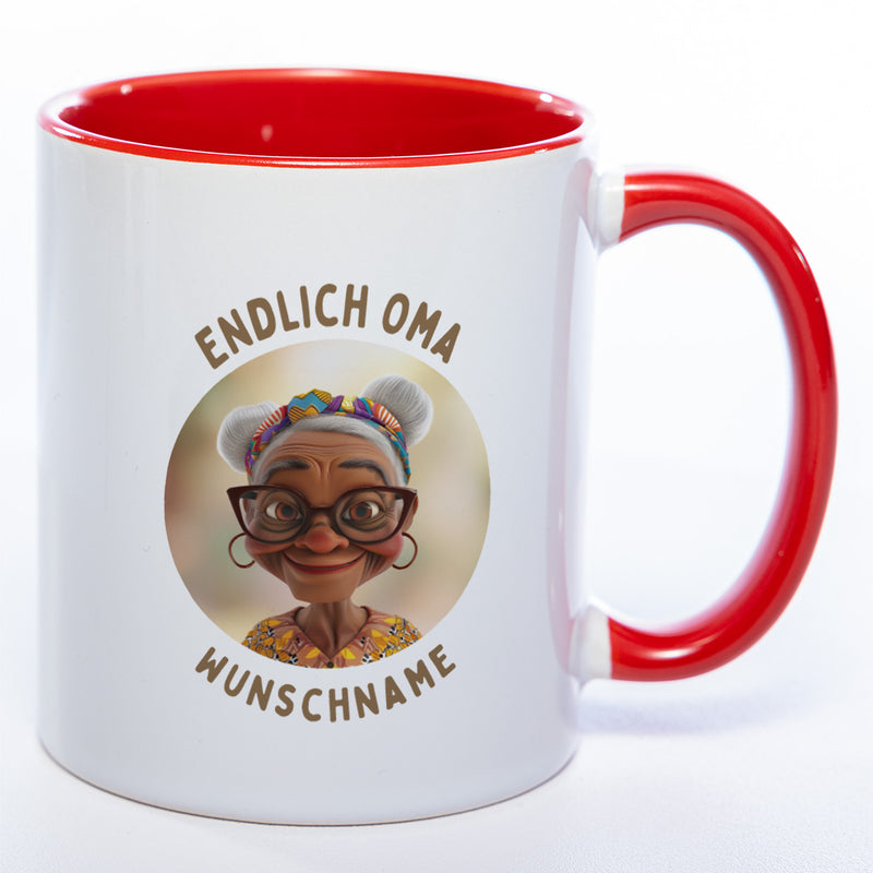 "Endlich Oma"-Tasse mit Wunschnamen - weitere Motive - spülmaschinenfest