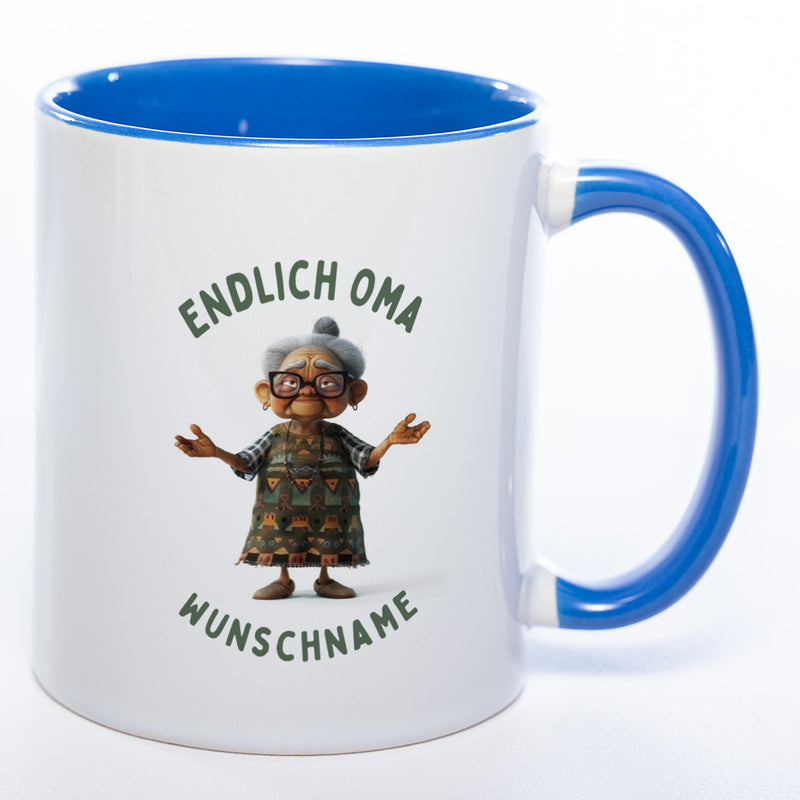 "Endlich Oma"-Tasse mit Wunschnamen - weitere Motive - spülmaschinenfest