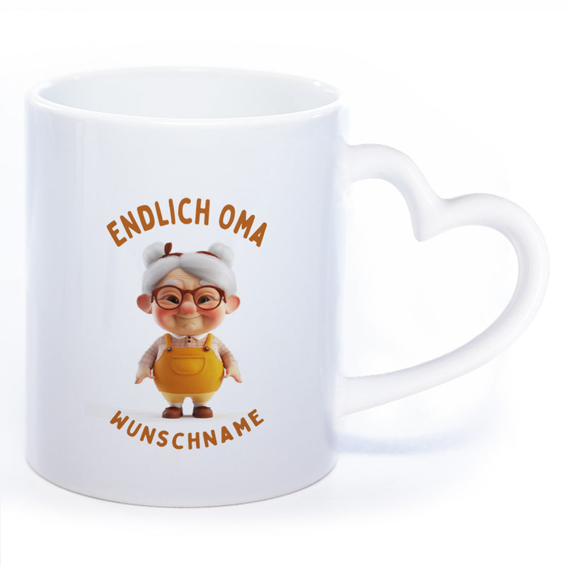 "Endlich Oma"-Tasse mit Wunschnamen - spülmaschinenfest