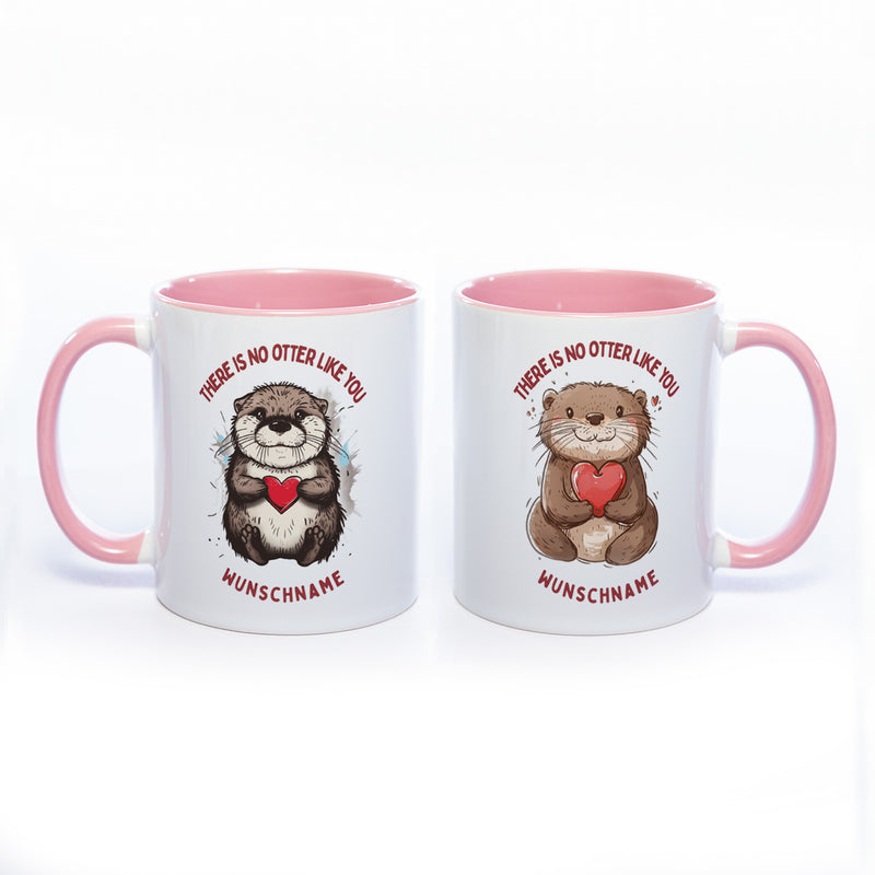 Motiv-Tasse mit Ottern und 2 Liebessprüchen zur Auswahl - süße Kaffeetasse mit Wunschnamen - spülmaschinenfest
