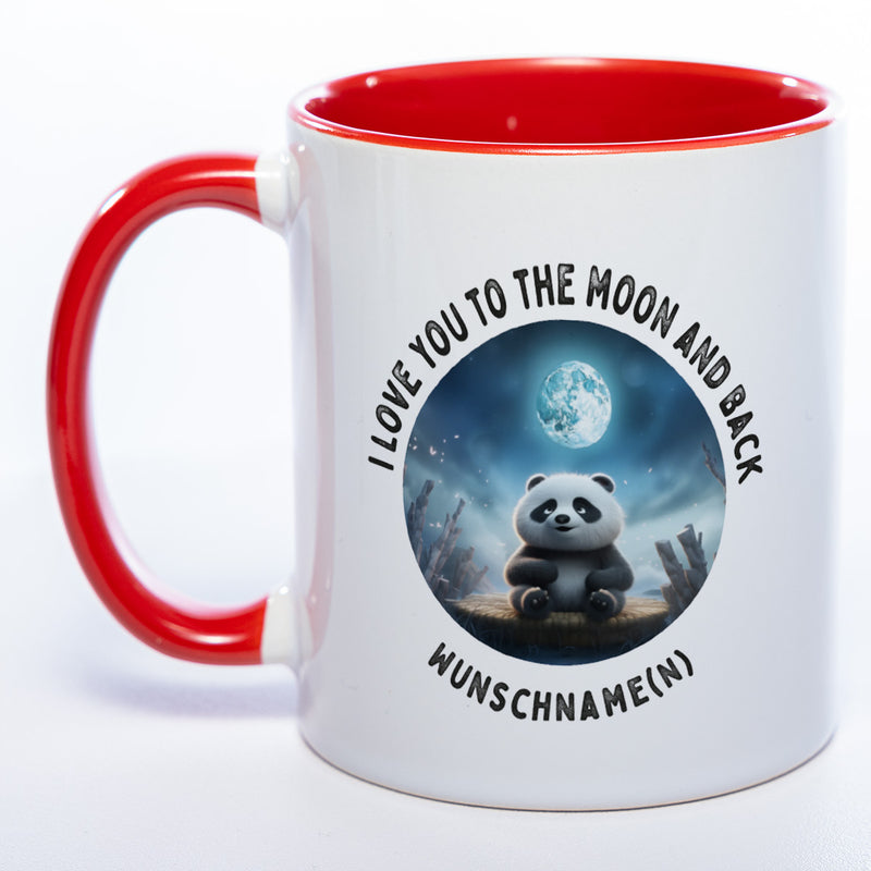 Motiv-Tasse mit Spruch "I love you to the moon and back" mit Name(n) spülmaschinenfest