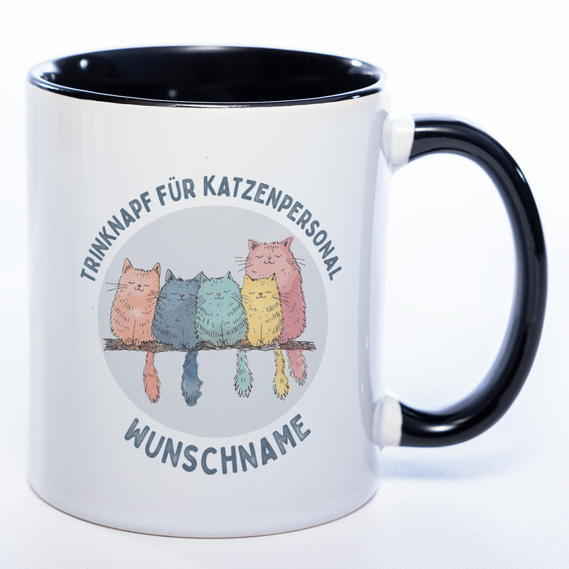 Trinknapf für Katzenpersonal - süße Pastellvariante mit Wunschnamen - spülmaschinenfeste Motiv-Tasse  - in vielen Farben
