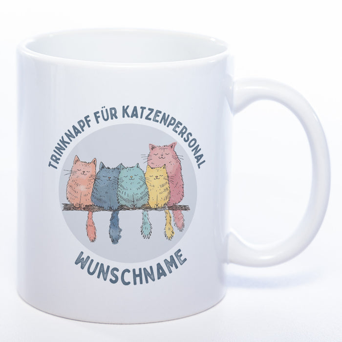 Trinknapf für Katzenpersonal - süße Pastellvariante mit Wunschnamen - spülmaschinenfeste Motiv-Tasse - in vielen Farben