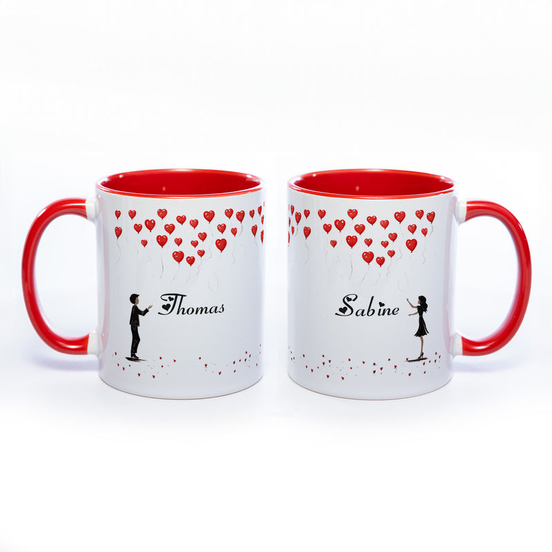 Motiv - Tasse mit Liebespaar und 2 Wunschnamen spülmaschinenfest