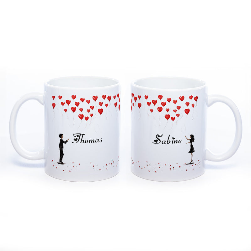 Motiv - Tasse mit Liebespaar und 2 Wunschnamen spülmaschinenfest