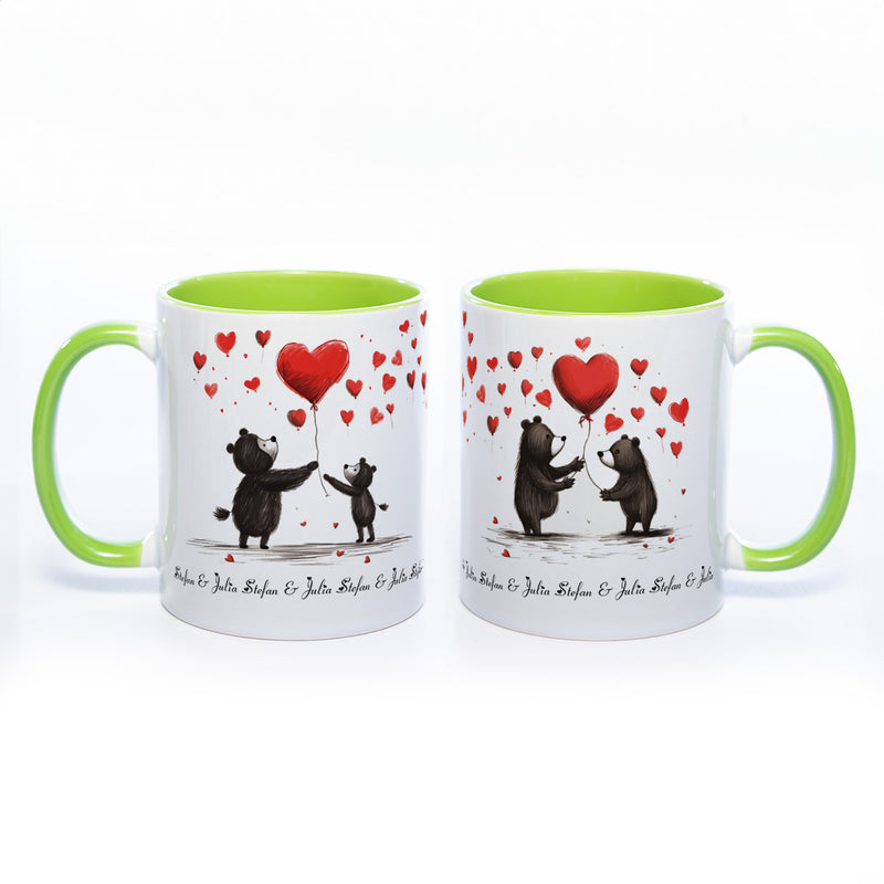 Motiv-Tasse mit süßen Bärchen und 2  Namen spülmaschinenfest