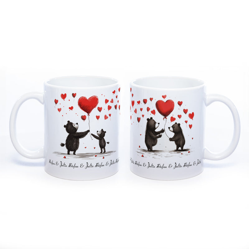 Motiv-Tasse mit süßen Bärchen und 2  Namen spülmaschinenfest