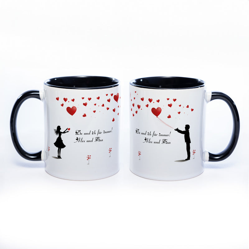 Motiv - Tasse mit Liebespaar und Wunschtext spülmaschinenfest