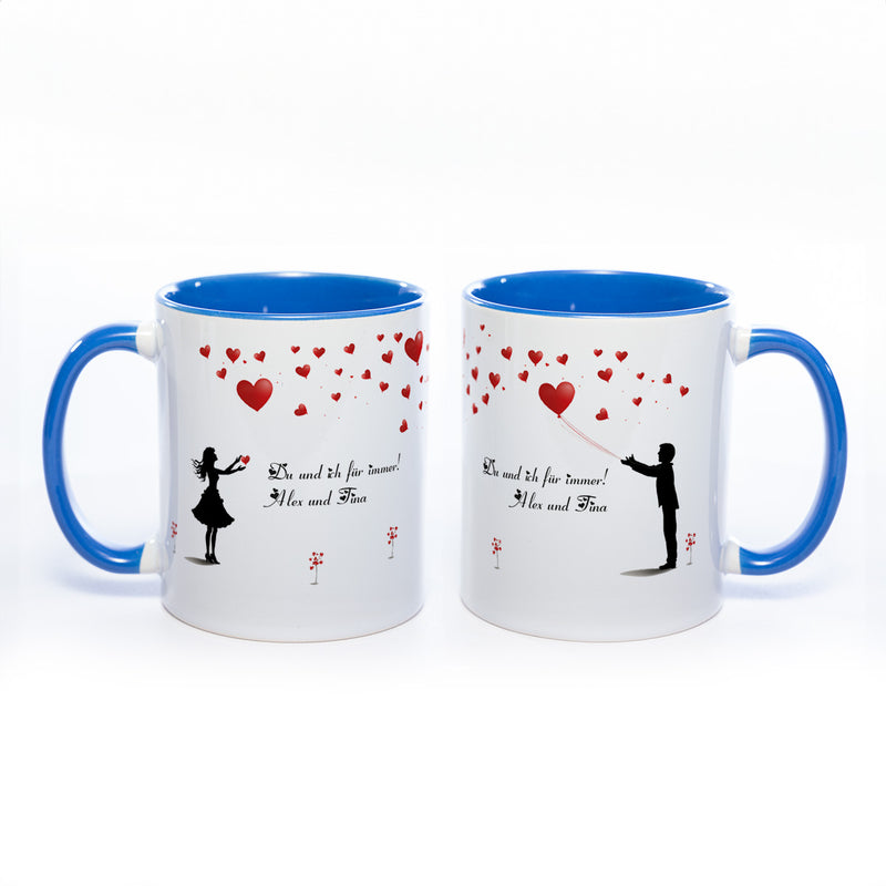 Motiv - Tasse mit Liebespaar und Wunschtext spülmaschinenfest
