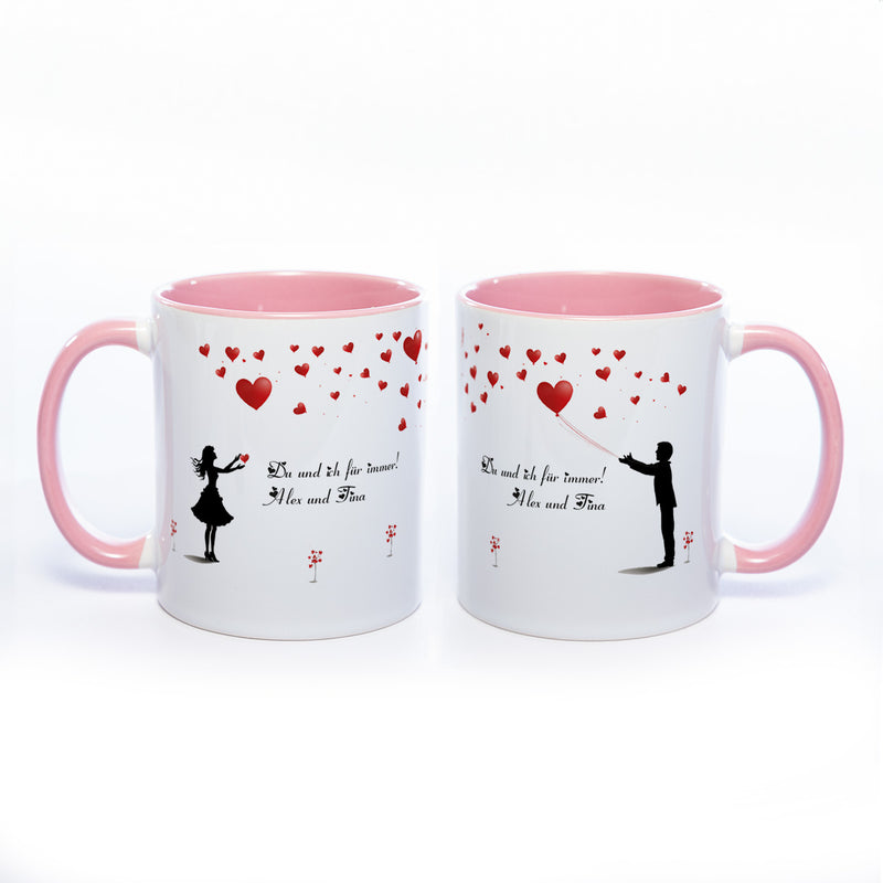 Motiv - Tasse mit Liebespaar und Wunschtext spülmaschinenfest