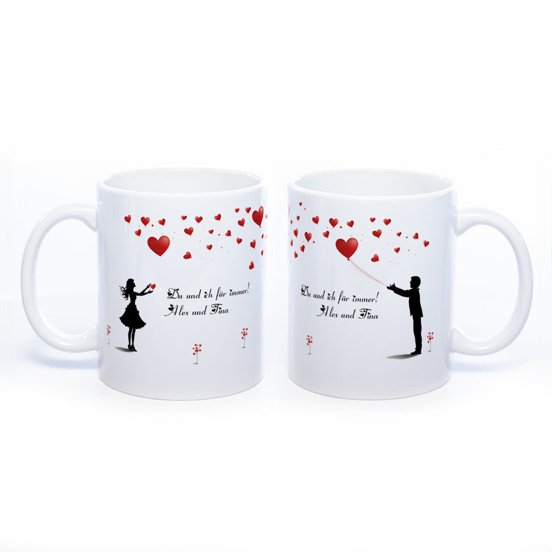 Motiv - Tasse mit Liebespaar und Wunschtext spülmaschinenfest