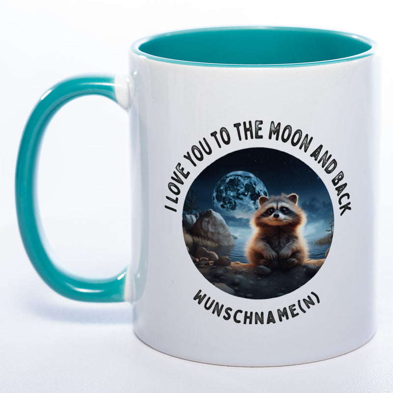 Motiv-Tasse mit Spruch "I love you to the moon and back" mit Name(n) spülmaschinenfest